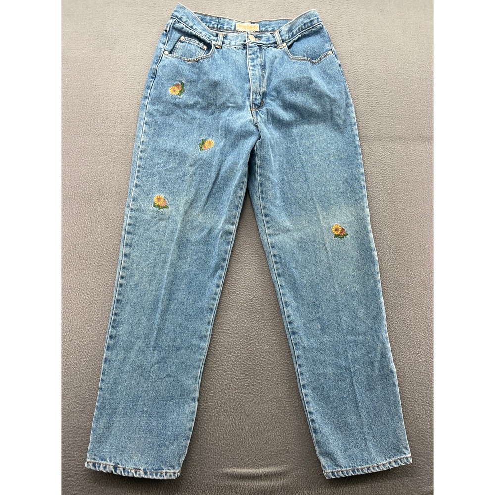VTG Repair Jeans Juniors 13/14 90s High Waisted Sunflower Embroidered Denim